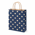 Borsa regalo 32 x 12 x 26 cm in carta blu con pois beige e manici in corda