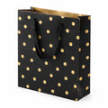 Borsa regalo 32 x 12 x 26 cm in carta nera e oro - manici in nastro stile a pois