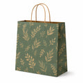 Sacchetto regalo 32 x 12 x 26 cm in carta verde con manici ritorti stile botanico