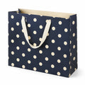 Borsa regalo in carta 30 x 12 x 25 cm blu navy con pois beige e manici in tessuto