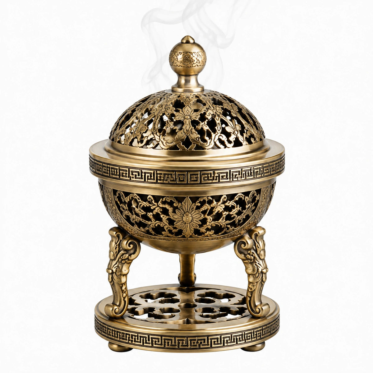 Bruciatore di incenso Ø20 x H31 cm in metallo bronzo traforato decorativo