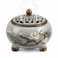 Bruciatore di incenso in ceramica Ø18 cm grigio con coperchio traforato floreale