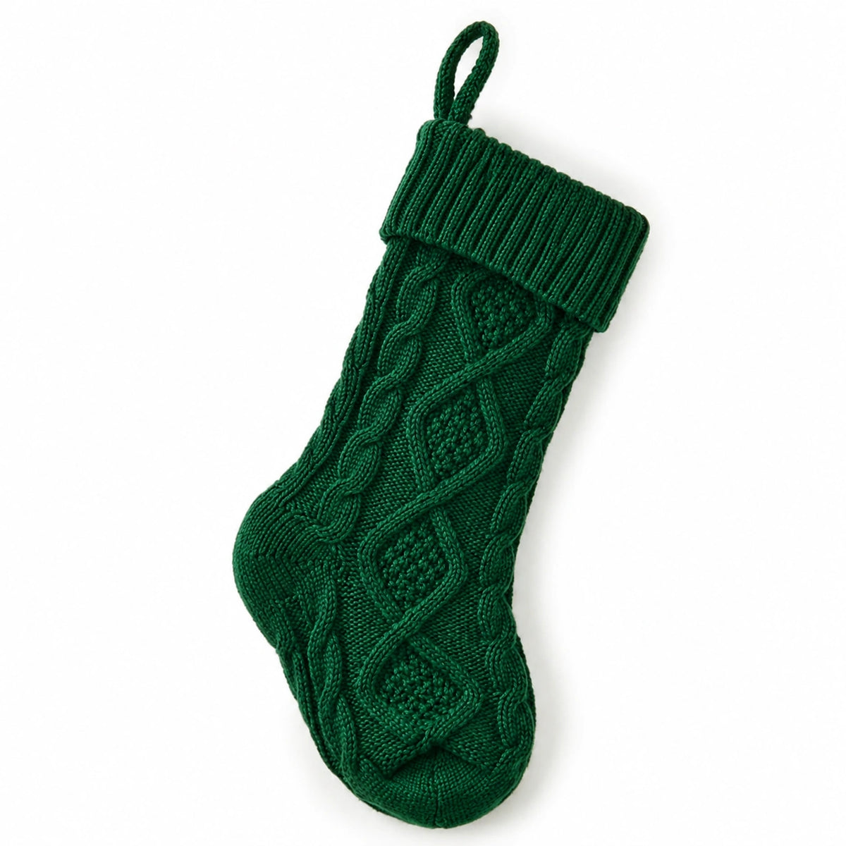 Calza decorativa natalizia 45 cm in tessuto lavorato verde con passante