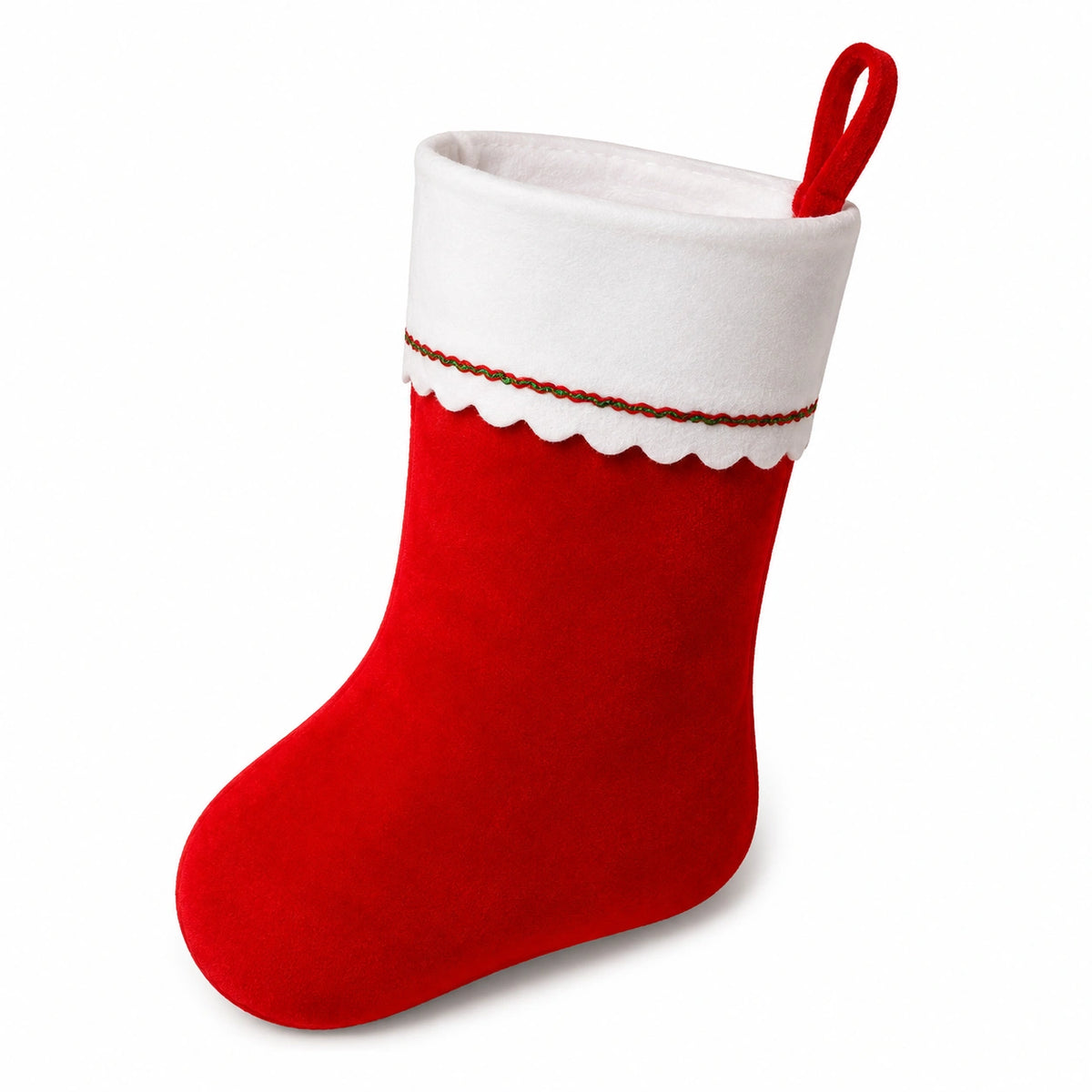 Calza decorativa 45 cm in feltro rosso e bianco da appendere