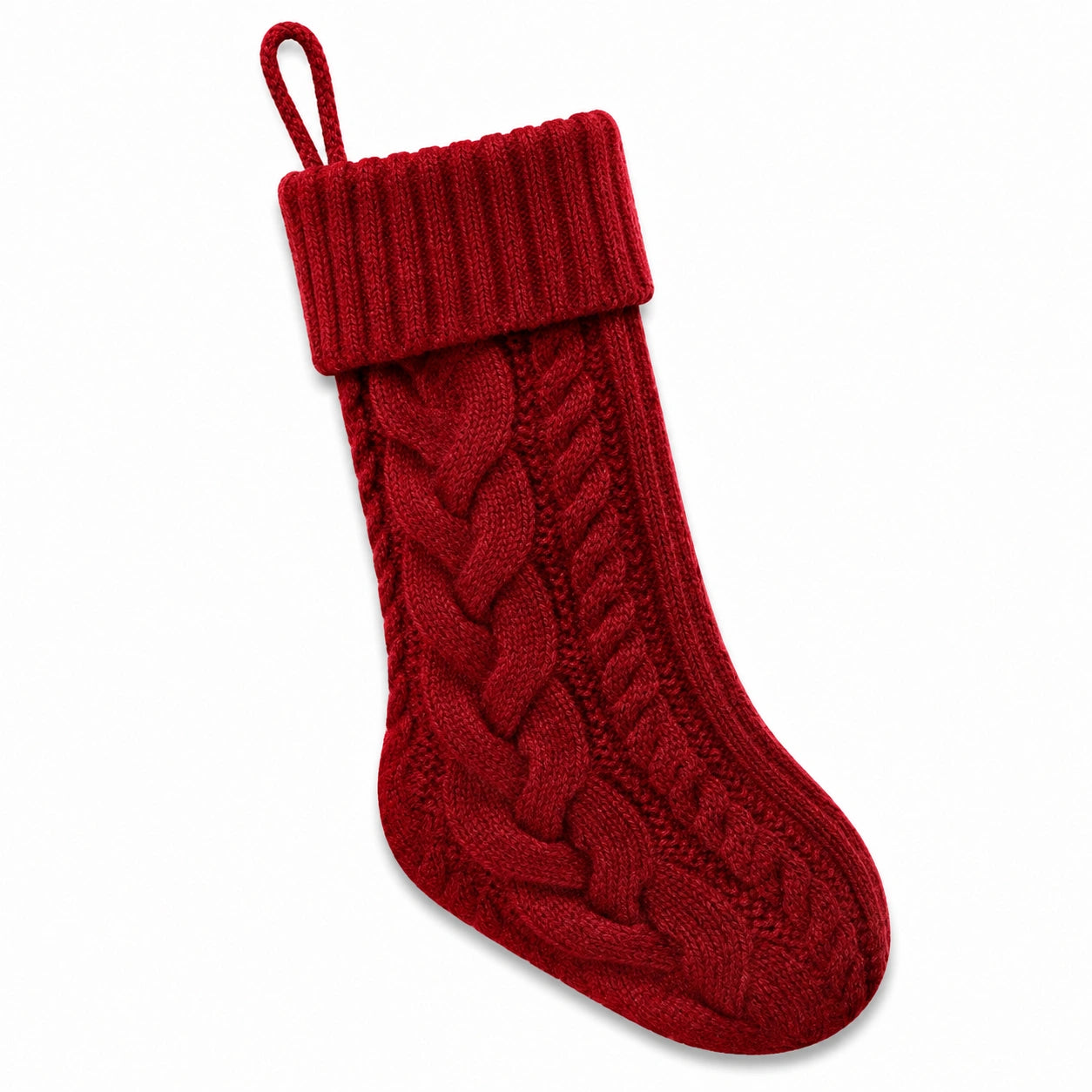 Calza decorativa taglia unica in maglia rossa con trecce e passante