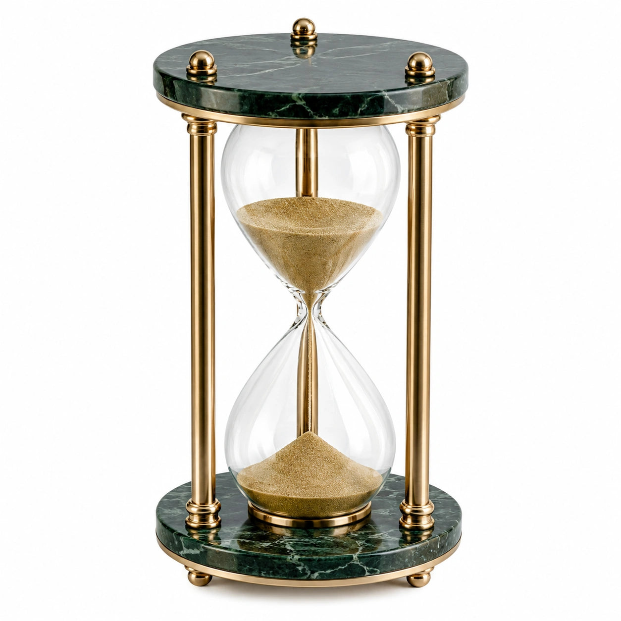 Clessidra decorativa 24 x 40 cm in vetro e metallo dorato verde stile classico