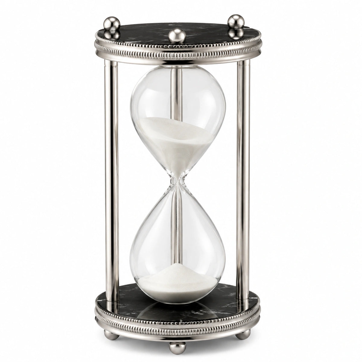 Clessidra decorativa da tavolo 16 x 30 cm in vetro e metallo argento nero stile classico