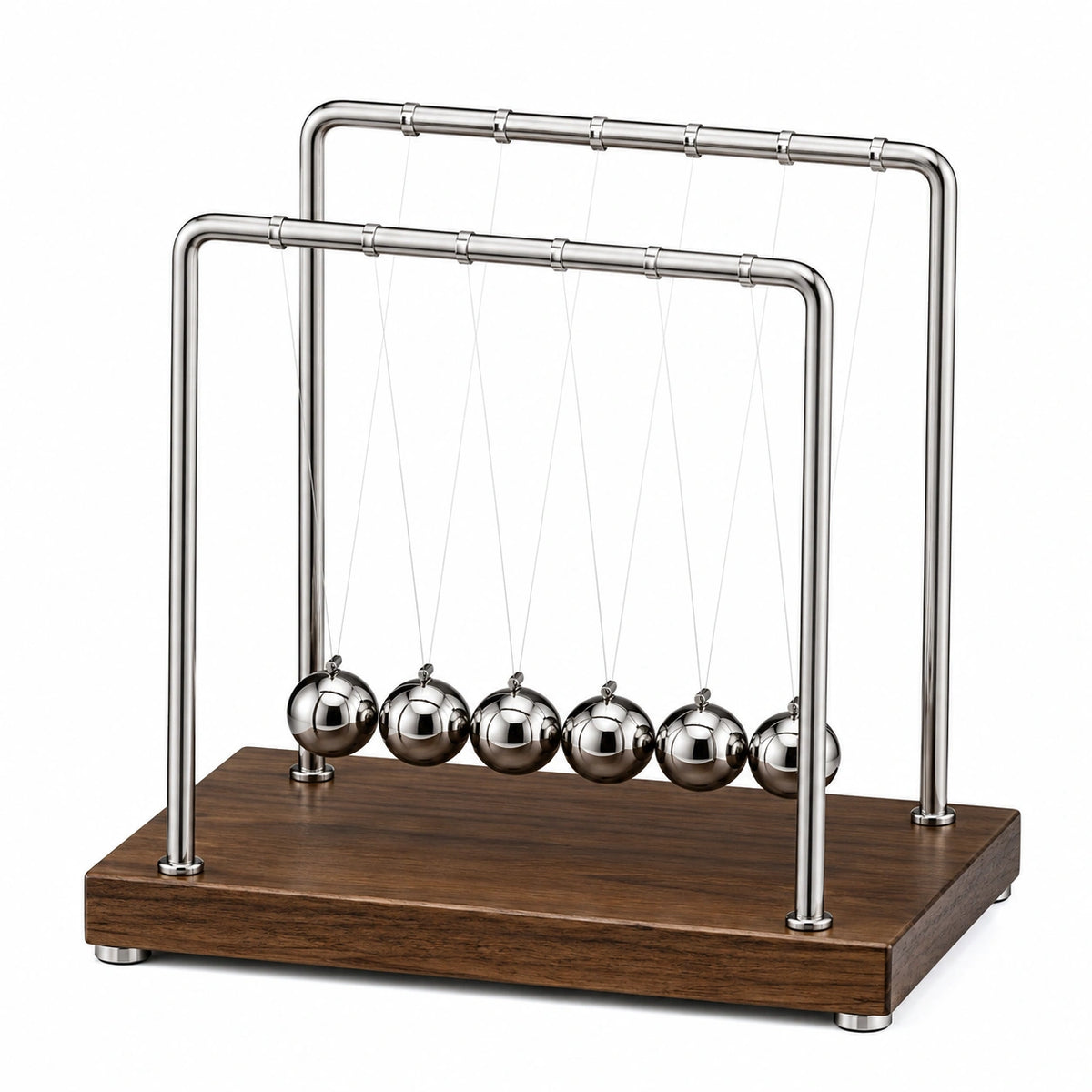 Pendolo di Newton 35 x 18 x 31 cm in metallo argentato e legno marrone - decorazione da scrivania con 7 sfere oscillanti