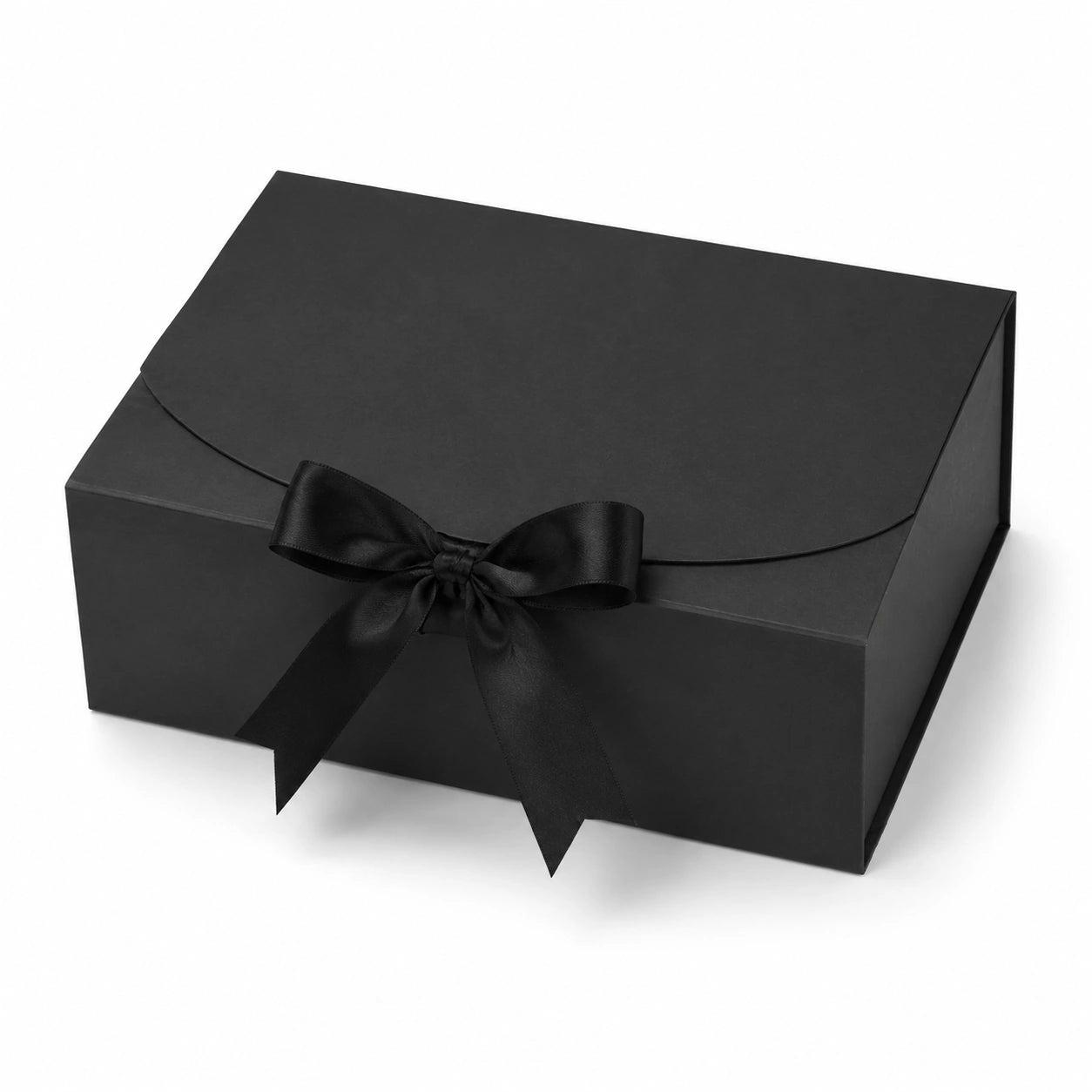 Scatola regalo 25 x 25 x 10 cm in cartone rigido nero con nastro in raso - confezione elegante con chiusura a fiocco