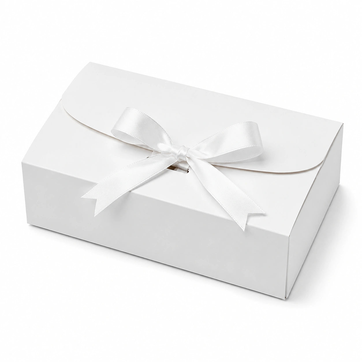 Scatola regalo 20 x 15 x 6 cm in cartoncino bianco con nastro in raso - confezione pieghevole con fiocco