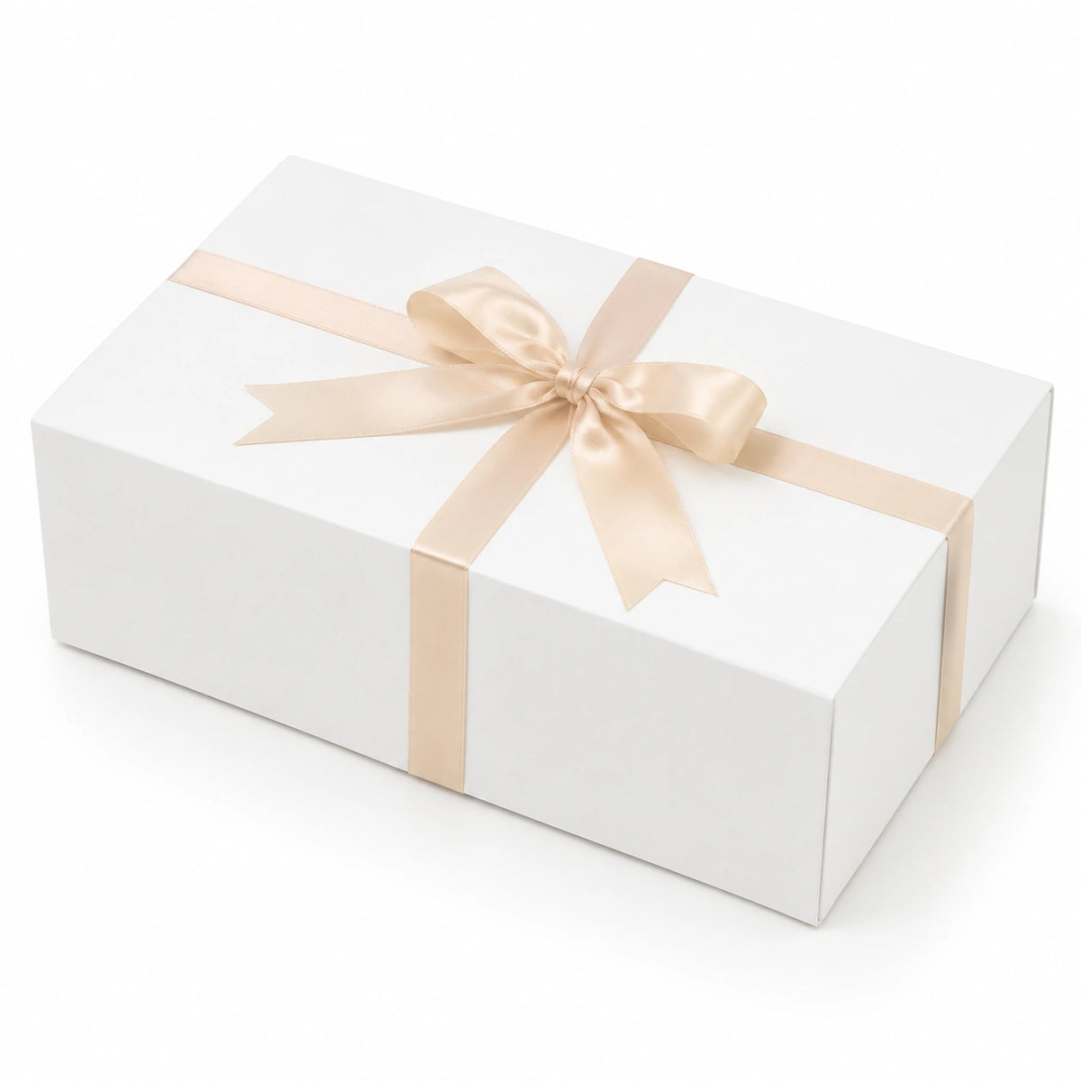 Scatola regalo 30 x 20 x 10 cm in cartone bianco con nastro satinato beige - confezione decorativa con coperchio