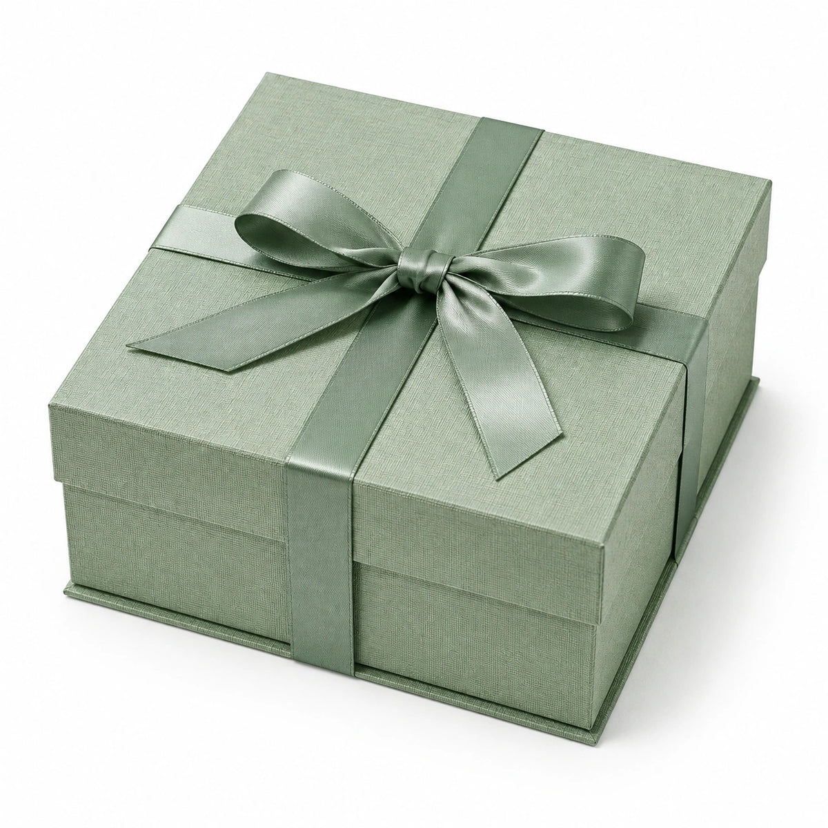 Scatola regalo 20 x 20 x 10 cm in cartone verde salvia con nastro decorativo stile elegante