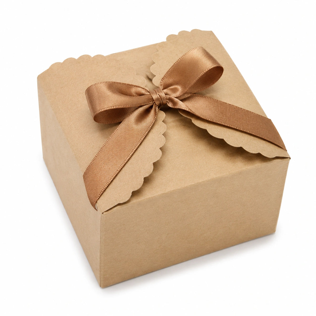 Scatola regalo 20 x 20 x 10 cm in cartone kraft beige con nastro satinato stile rustico